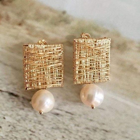 Vintage Golden Threads with Pearls Earrings-Junie Boutique