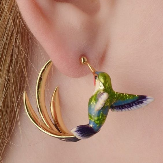 Vintage Enamel Hummingbird Hoop Earrings-Junie Boutique