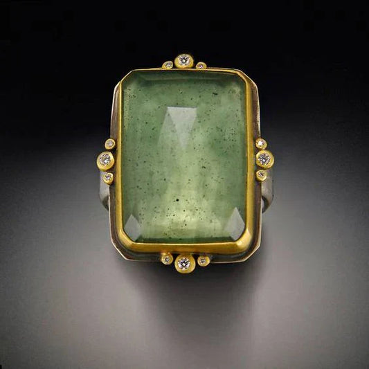Vintage Green Glass Gold Ring-Junie Boutique